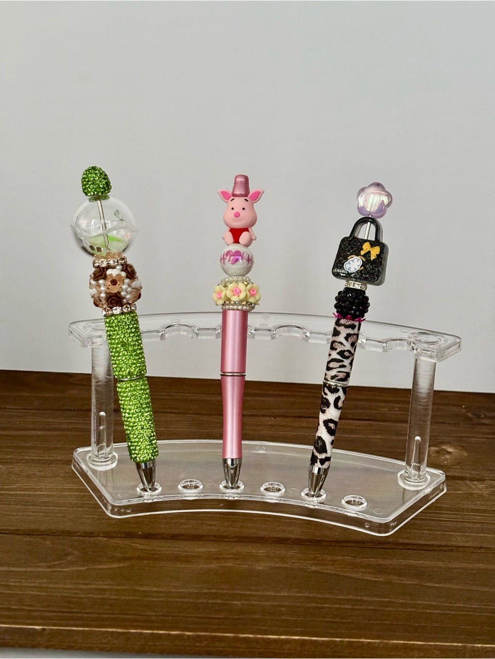 Set of 3 Decorative Ballpoint Pens - Green, Pink & Leopard Print
